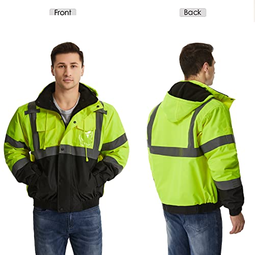 SKSAFETY High Visibility Reflective Jackets for Men, Waterproof Class 3 Safety Jacket with Pockets, Hi Vis Yellow Coats wi...