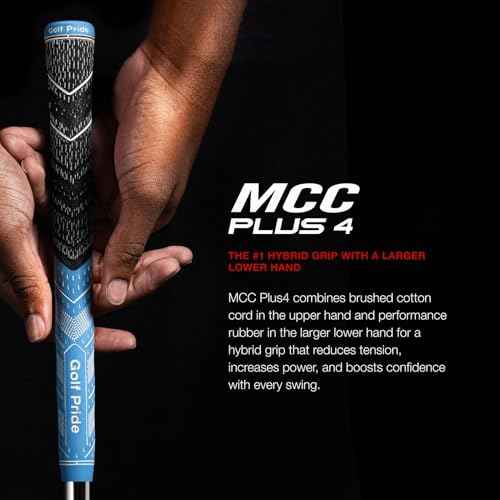 Golf Pride MCC Plus4 Golf Club Grip - All-Weather Hybrid Grip with Larger Lower Hand - Brushed Cotton Cord & Pebbled Texture - Blue