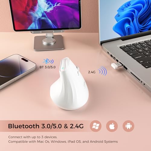 KYSONA 57° Ergonomic Wireless Tower Mouse, Vertical Quiet Ergo Mouse, Bluetooth(BT5.0,BT3.0)&2.4G, (800/1200/2400/2400/400...