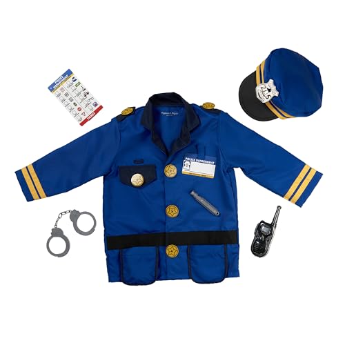 Melissa & Doug Police Officer Costume Dress-Up Set for Kids (8-Piece) – Pretend Play Uniform with Badge, Hat, Handcuffs & ...