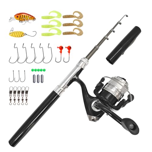 Portable Mini Small Fishing Rod and Spinning Reel Combos, Compact 38inch Pocket Pen Fishing Pole Telescopic with Line Lure...