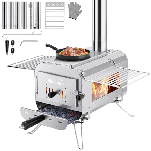Gonex Hot Tent Stove, Portable Wood Burning Camping Stove with Ash Drawer & Large Firebox for Tent, Outdoor, Heating, Cook...