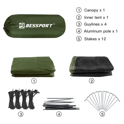 Bessport Camping Tent for 2-3 Person, Lightweight Backpacking Tent Waterproof Windproof Two Doors Easy Setup Double Layer ...