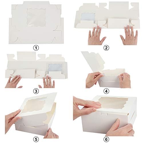 HawHawToys 60 Pcs Bakery Boxes with Window, 6 x 6 x 3 Inches, White Cookie & Pastry Boxes for Baked Goods