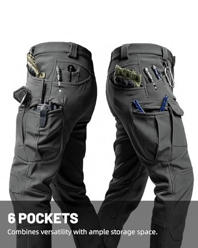 Men's Tactical Pants Stretch Waterproof Fabric Durable Cargo Pants for Hiking Casual Work Multi Pockets (No Belt)