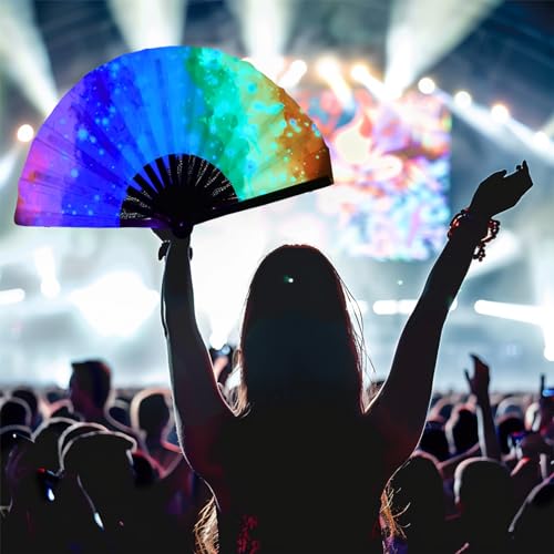 YKuzLx 13‘’ Large Rave Fan for Men Women, Rave Essentials, Decorative Folding Hand Fan for Party, Home Decoration, Gift, M...