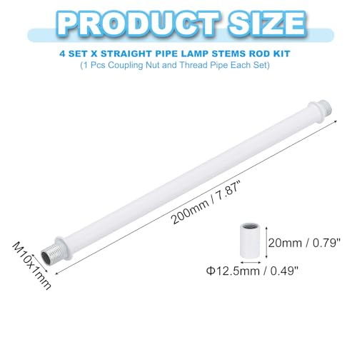 Straight Pipe Lamp Stems Rod Kit, 4Set M10 Carbon Steel 200mm(7.87") Long Double End Thread Rod with Coupling Nut Sleeve C...