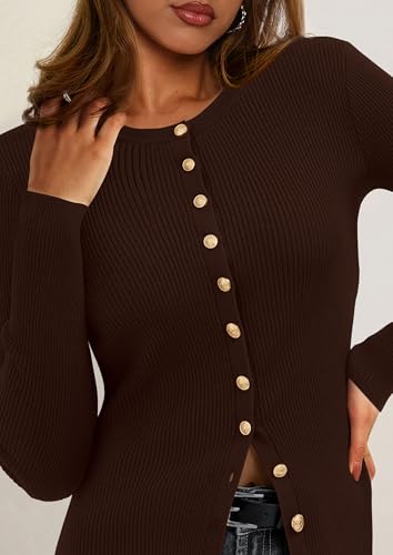 PRETTYGARDEN Womens 2026 Fall Cardigan Sweaters Lightweight Long Sleeve Button up Ribbed Knit Tops Winter Fashion Clothes