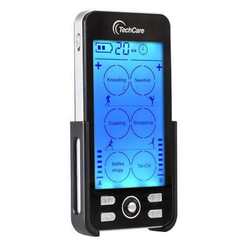 TechCare TENS EMS Muscle Stimulator – Dual Channel Rechargeable Unit with 24 Modes & 20 Intensity Levels for Pain Relief, ...