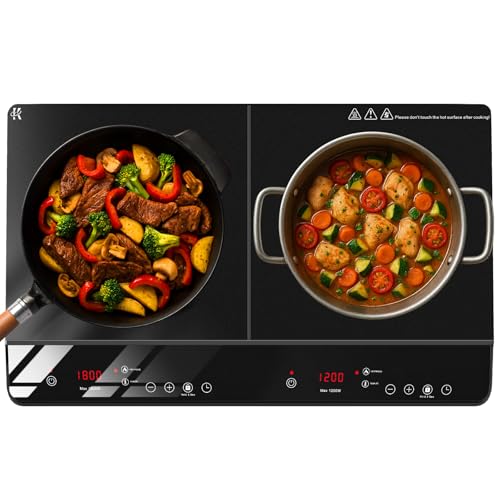 JollyOne Double Burner Induction Cooktop, 1800W Portable Induction Cooktop 2 Burner with 9 Temp & Power Independent Touch ...