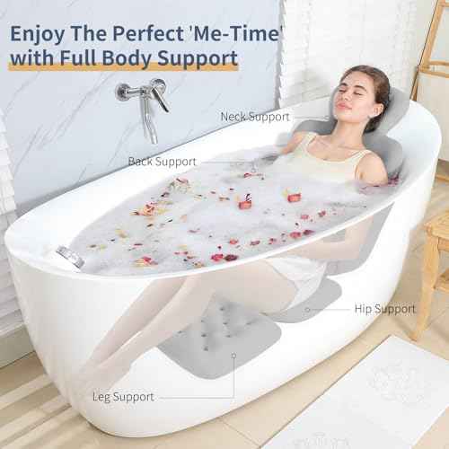 Bath Cushion, Full Body Bathtub Pillow with 160 Suction Cups, Bath Mat for Head and Neck Support, with Laundry Bag (Dark Gray, 51.2" x 16.2")