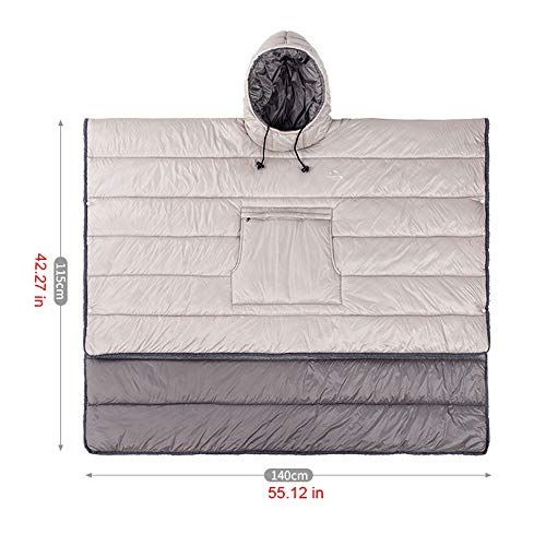 Camp Poncho Sleeping Bag Wearable Hooded Blanket - Envelope Lightweight Thermal Cloak Cape Windproof with Premium Stuff Co...
