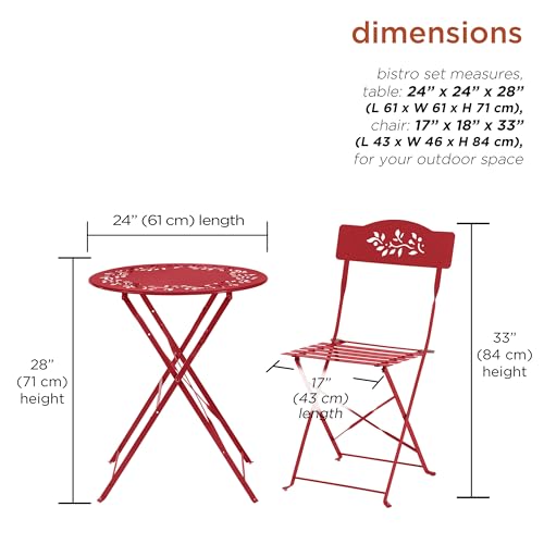 Alpine Corporation Indoor/Outdoor 3-Piece Bistro Set Folding Table and Chairs Patio Seating, Red