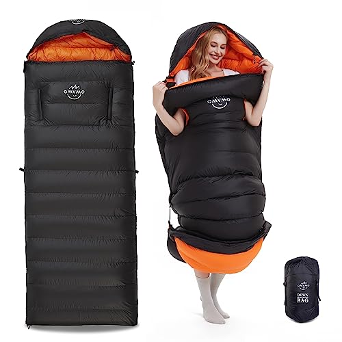 OMVMO 0-20 Degrees F Down Sleeping Bag for Adults - 4 Season Envelope With Arm Holes, Wearable for Backpacking Camping - U...