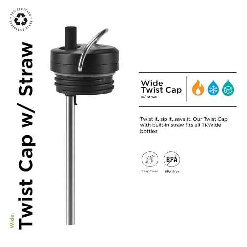 Klean Kanteen TKWide Twist Cap with Straw Kit - Reusable Straw Lid - Premium Water Bottle Accessories - Leak Proof & Dishwasher Safe - Black