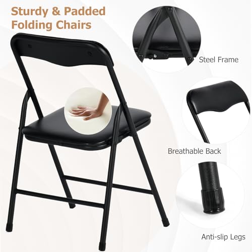 FurnitureR 5-Piece Folding Table and Chair Set, Portable Square Table with 4 Padded Chairs for Dining, Games, Holiday Host...