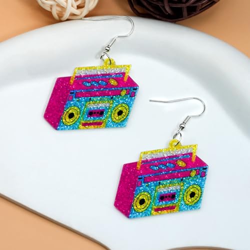 80s 90s Earrings for Women Colorful Lightning Acrylic Drop Earrings Neon Earrings Bulk for 80's 90's Outfit Glow Party Hal...