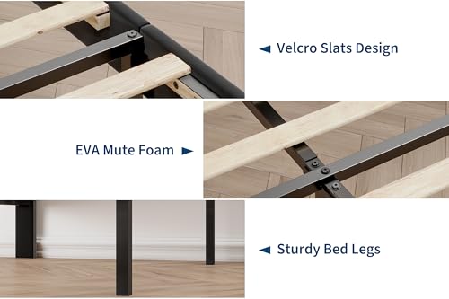 GarveeHome Twin Bed Frames with Button Tufted Headboard, Linen Upholstered Platform Bed with Wooden Slats Support, Velvet Princess Bed Frame, Easy Assembly, No Box Spring Required