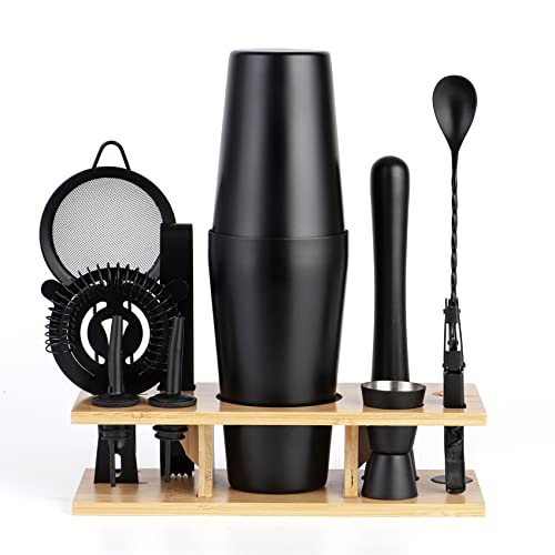 JNWINOG 11Pcs-Cocktail Shaker Set Stainless Steel Bartending Kit 25oz Boston Shaker Bar Set Cocktail Mix Drink Making Kit ...