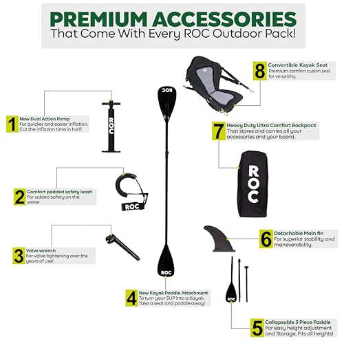 Roc Inflatable Stand Up Paddle Board 10' 6" with Premium SUP Paddle Board Accessories, Wide Stable Design, Non-Slip Comfor...