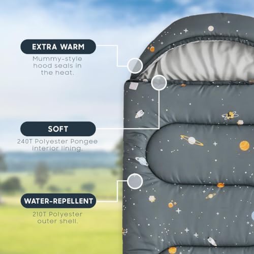 Wake In Cloud - Kids Sleeping Bag for Boys Toddlers, Camping in Warm Cold Weather, Backpacking Lightweight Compact Outdoor...