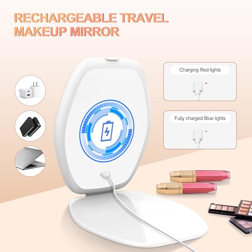 COSYGLOW Travel Makeup Mirror with Light: 3 Color Lighting Portable Mirror with Touch Screen Rechargeable Adjustable LED L...
