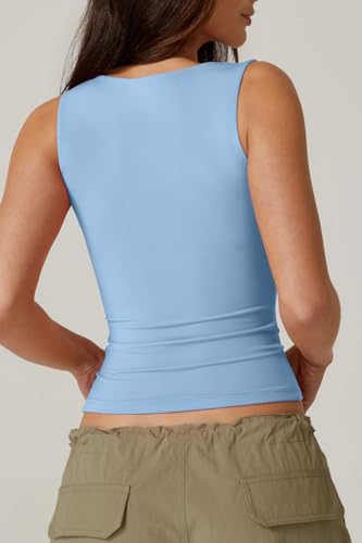 QINSEN Women's Sexy Sweetheart Neck Sleeveless T Shirts Double Lined Tees Slimming Fit Tops