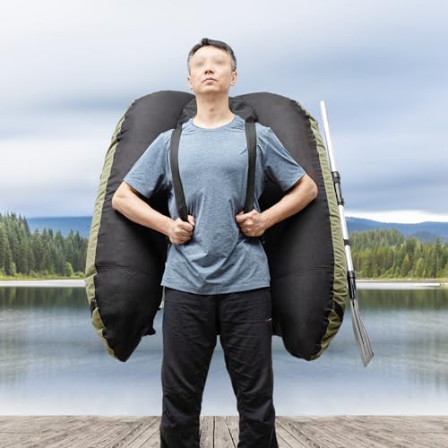 286.6 lbs Portable Inflatable Fishing Boat - 90-180°Adjustable Backrest, Ideal for Fishing, Rafting & Outdoor Adventures, ...