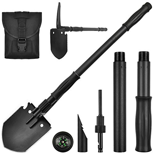 Survival Shovel, (28.3'') Camping Folding Shovel, Military Spade Multitool, Tactical Trench Tool, with Pickaxe, Compass, W...