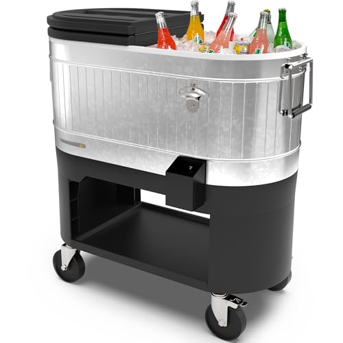 Permasteel Rolling Patio Cooler – Large Outdoor Ice Chest with Wheels, Beverage Cooler for Backyard, BBQ, Tailgate, Beach,...
