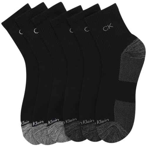 Calvin Klein Mens Socks - Athletic Cushioned High Quarter Cut Socks (6 Pack)