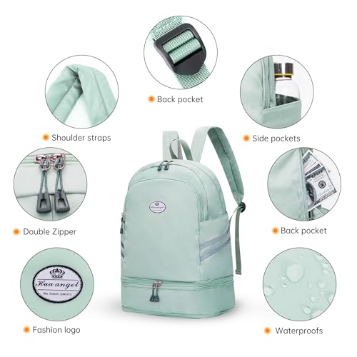 HUA ANGEL Waterproof Carry on Backpack for Men & Women Lightweight Laptop Travel Backpack with Shoe Compartment for Sports