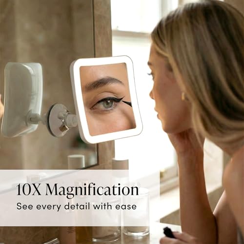 Fancii 10X Magnifying Lighted Makeup Mirror - Daylight LED Vanity Mirror - Compact, Cordless, Locking Suction, 6.5" Wide, ...