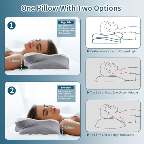 Cervical Neck Pillow for Pain Relief, Ergonomic Pillow Side Sleeper Pillow for Sleeping, Contour Memory Foam Pillows with ...