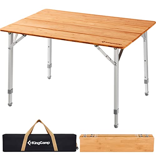 KingCamp Adjustable Height Folding Table, 4-Fold Bamboo Camping Outdoor Portable RV Camp Table with Carry Bag for Outdoor ...