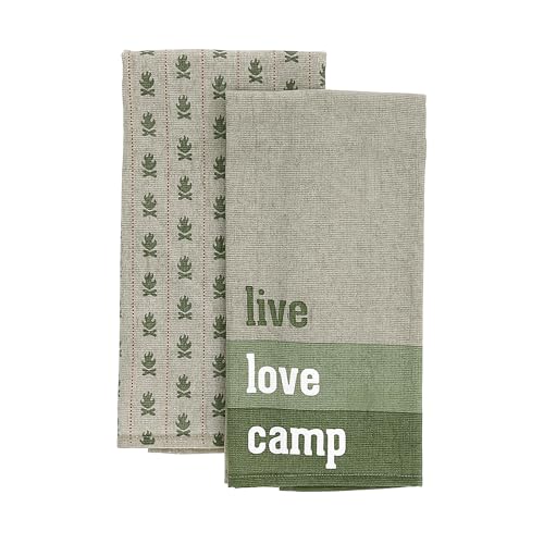 Pavilion Gift Company - Live Love Camp - Tea Towel Set of 2 Woodsy Outdoorsy Adventure Cabin Camping Camper Camp RV Tent