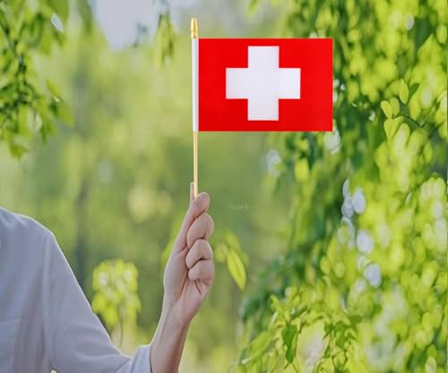 10 Pack Switzerland Flags -CH Handheld Flag- 5x8 in,Swiss Mini Flag. Suitable For Party Decorations, Store Displays, Bar D...
