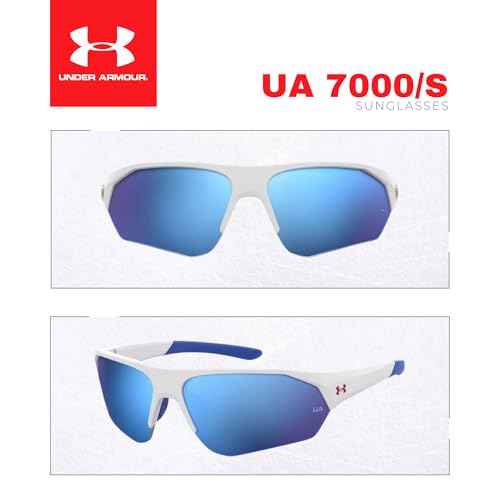 Under Armour Instinct UA7000 69MM Wrap Around Sunglasses for Youth (For girls For boys) +BUNDLE with ACCESSORY EYEWEAR KIT (Matte White/Blue Wrap, 59)