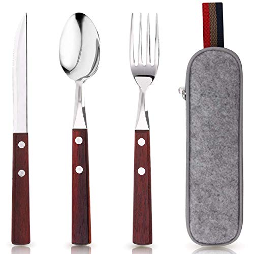 PREMIUM QUALITY Stainless Steel travel utensils Set with case, Healthy & Eco-Friendly 3pc Full Size Fork, Spoon, Portable,...