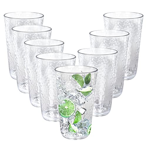 fulong 16 oz Plastic Highball Drinking Glasses, Set of 8 Water Beverage Tumbler Set, Unbreakable Plastic Cups for Soda, Ju...