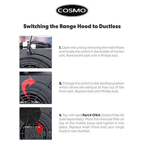 COSMO COS-5MU30 30 in. Delta Collection Ducted Under Cabinet Range Hood, Button Controls, Reusable Filters, LED Lights, St...