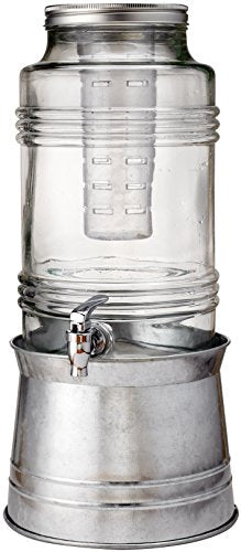 Circleware Breeze Glass Beverage Drink Dispenser with Stand Metal Base which Transforms to Metal Ice Bucket and Metal Lid...