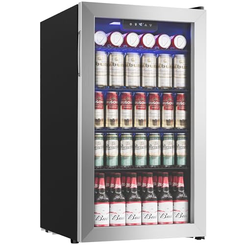 Icyglee Beverage Refrigerator Cooler - 126 Can Mini Fridge with Glass Door for Soda Beer or Wine, Beverage Cooler for Hom...