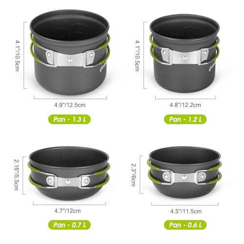 Odoland 16pcs Camping Cookware Mess Kit, Lightweight Pot Pan Mini Stove with 2 Cups, Fork Spoon Kits for Backpacking, Outd...