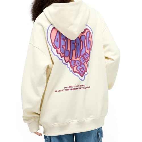 Aelfric Eden Graphic Hoodie Womens Oversized Hoodies Y2k Cute Heart Print Sweatshirt Streetwear Hooded Pullover