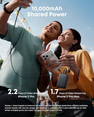 Anker Nano Portable Charger, 10,000mAh 45W Max Compact Power Bank, Travel Essential Phone Battery Pack with 2.3 ft InstaCo...