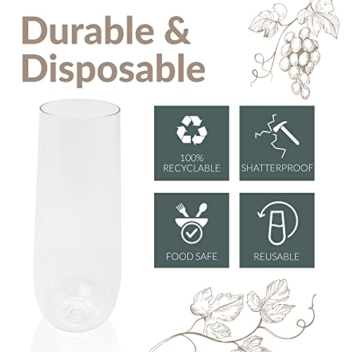 Reli. Champagne Flutes Plastic | 25 Pack | 9 oz - Clear | Stemless Premium Plastic Champagne Flutes | Party-Perfect for Ce...