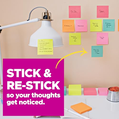 Post-it Super Sticky Notes, 24 Sticky Note Pads, 3 x 3 in., Ideal for Organization in Your Dorm, Home or Office, 2X The St...