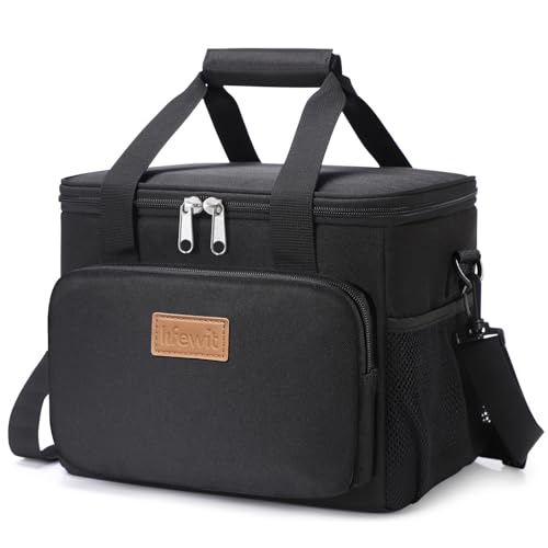 Lifewit Medium Lunch Bag Insulated Lunch Box Soft Cooler Cooling Tote for Adult Men Women, Black 12-Can (9L)