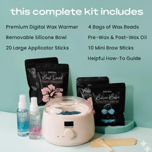 KoluaWax Premium Waxing Kit for Women - Beginner Friendly - Complete Wax Kit that includes 14oz of Wax Beads, Applicator, ...